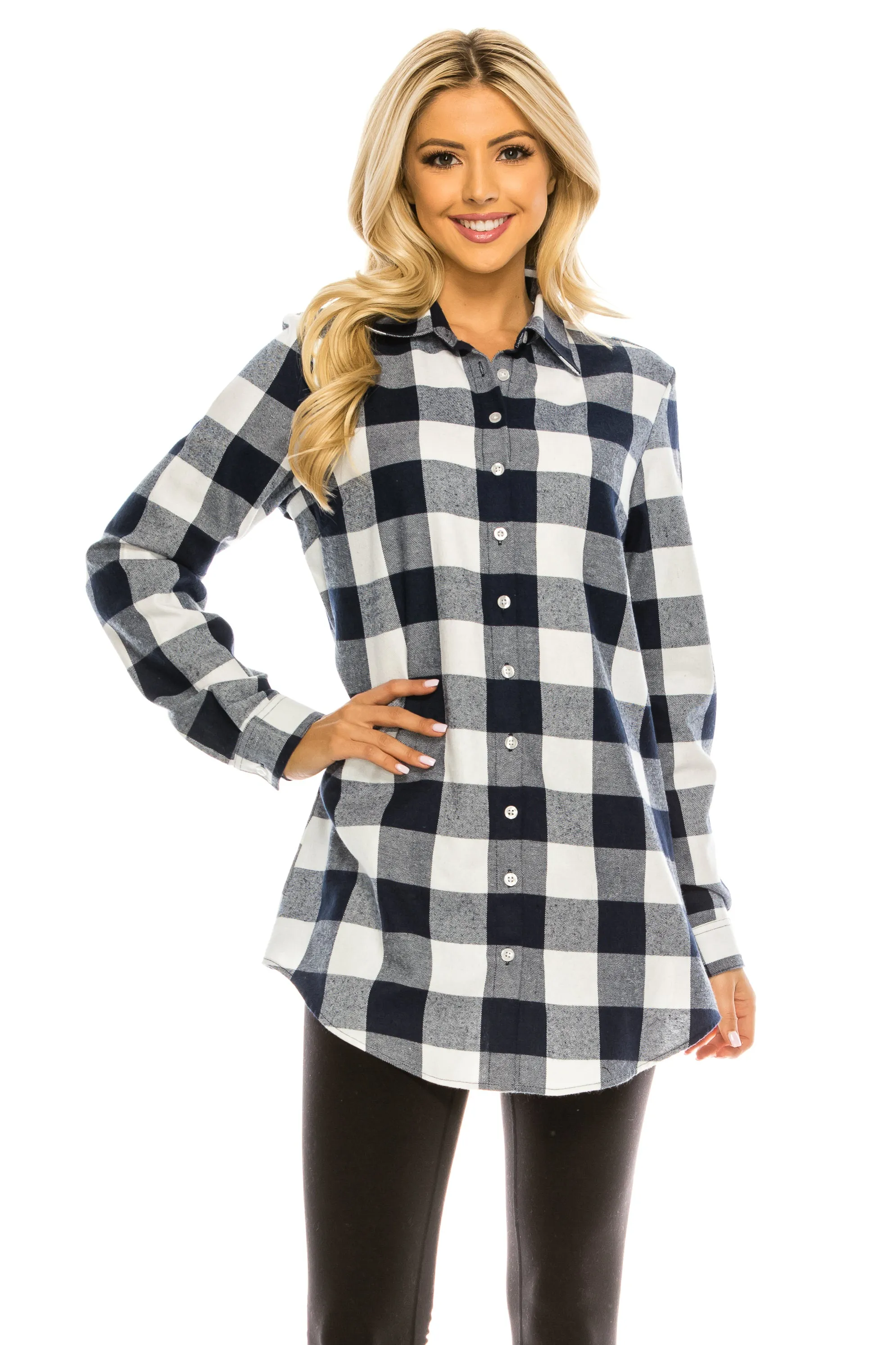 Haute Edition Women's Long Button Down Flannel Tunic Shirt with Plus