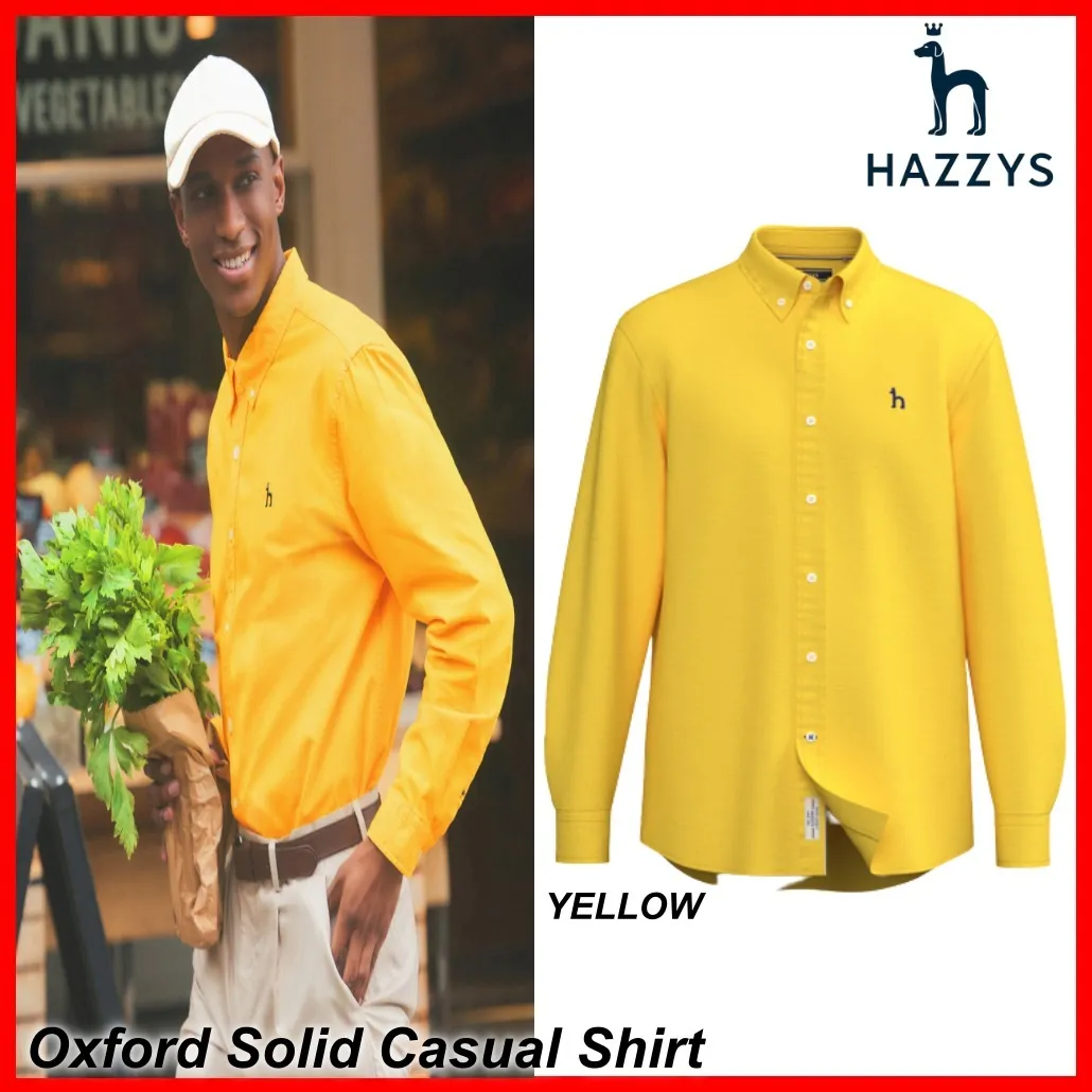 HAZZYS  |Button-down Street Style Long Sleeves Plain Cotton Logo