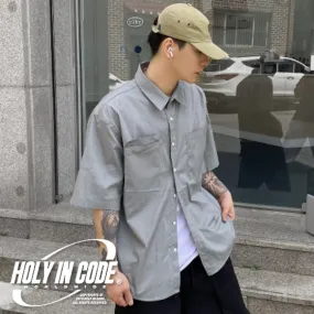 HOLY IN CODE  |Button-down Unisex Street Style Cotton Short Sleeves Shirts