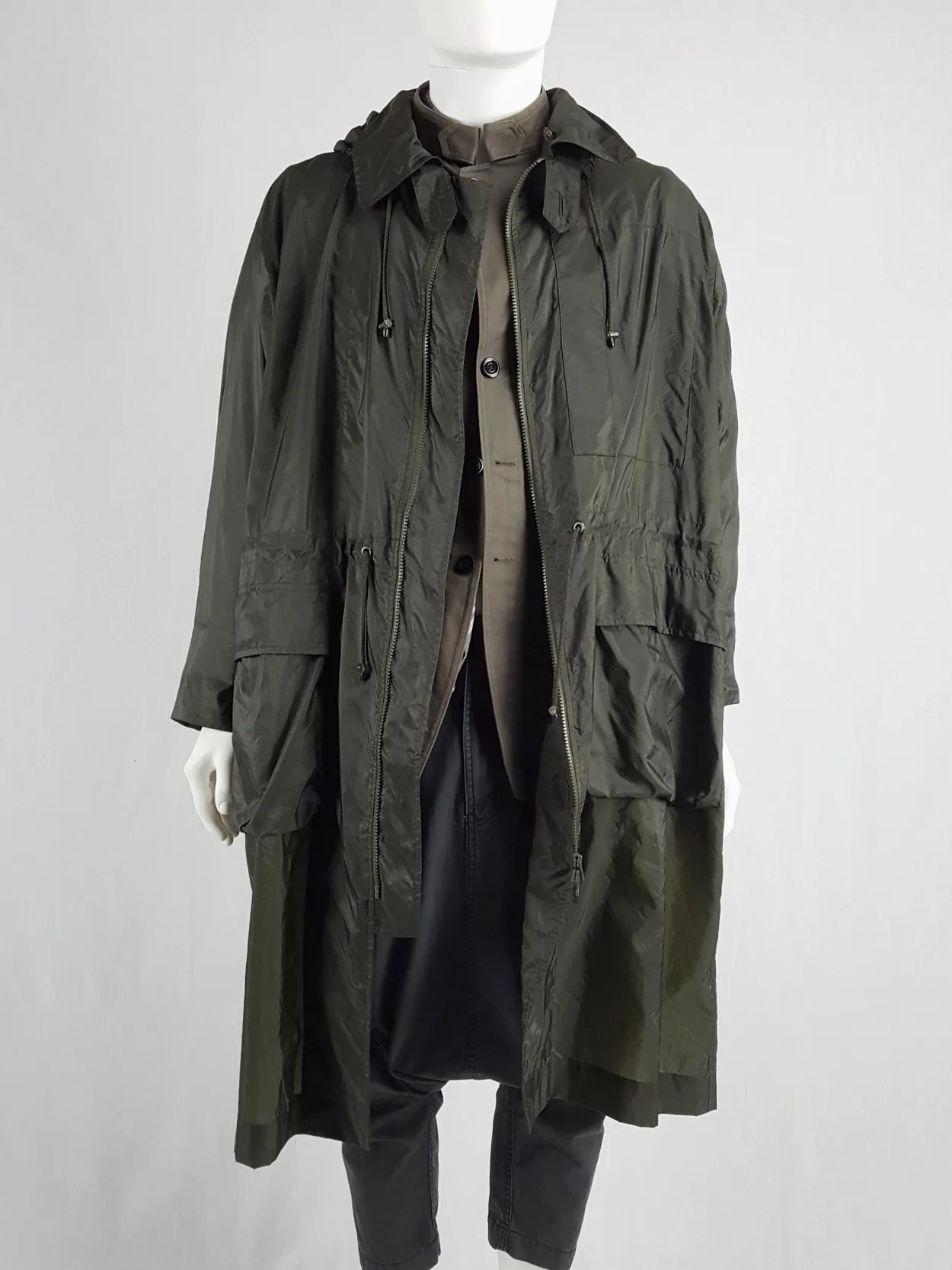 Issey Miyake Windcoat green foldable parka with multiple pockets — 1990s