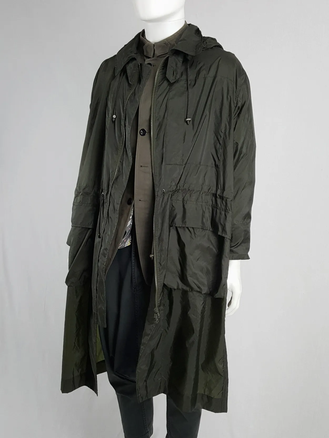 Issey Miyake Windcoat green foldable parka with multiple pockets — 1990s