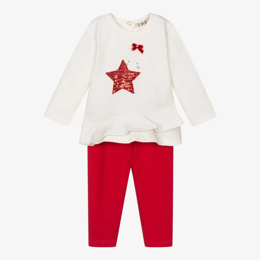 Ivory & Red Puppy Leggings Set