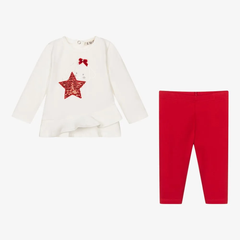 Ivory & Red Puppy Leggings Set