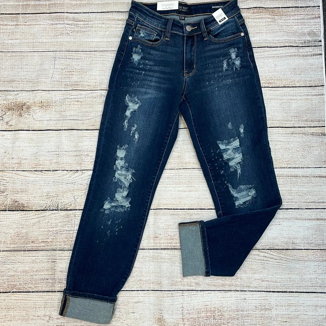 Judy Blue Dark Boyfriend Bleach Splash Jeans