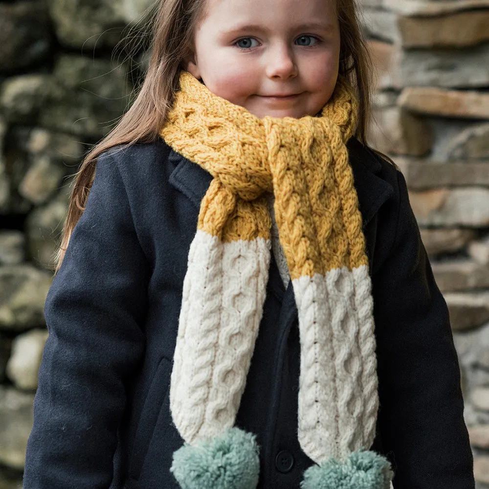 Kids Aran Knit Scarf with Pom-Poms