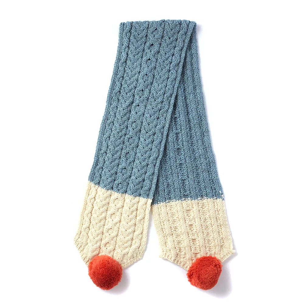 Kids Aran Knit Scarf with Pom-Poms