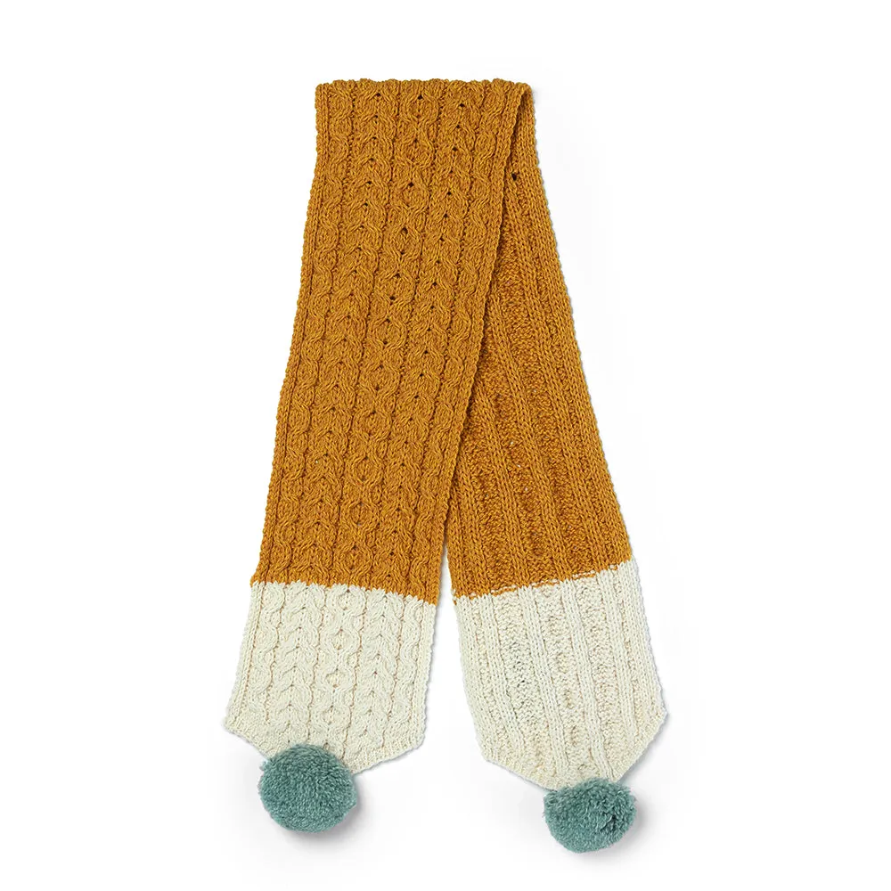 Kids Aran Knit Scarf with Pom-Poms