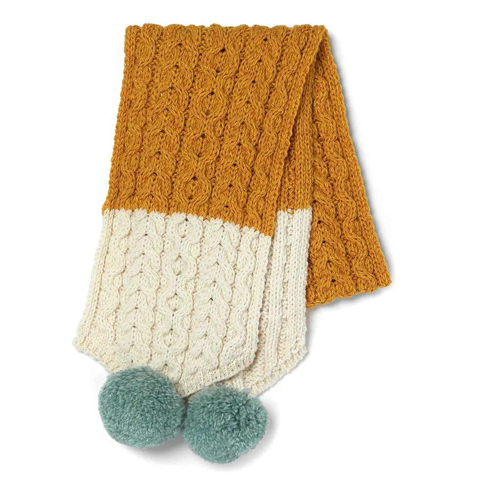 Kids Aran Knit Scarf with Pom-Poms