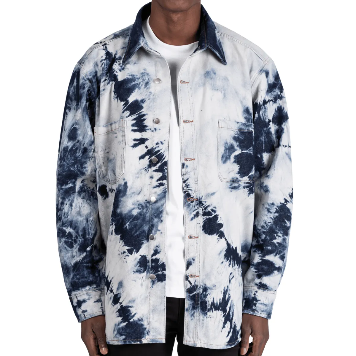 LAKENZIE  |Button-down Unisex Denim Street Style Tie-dye Long Sleeves