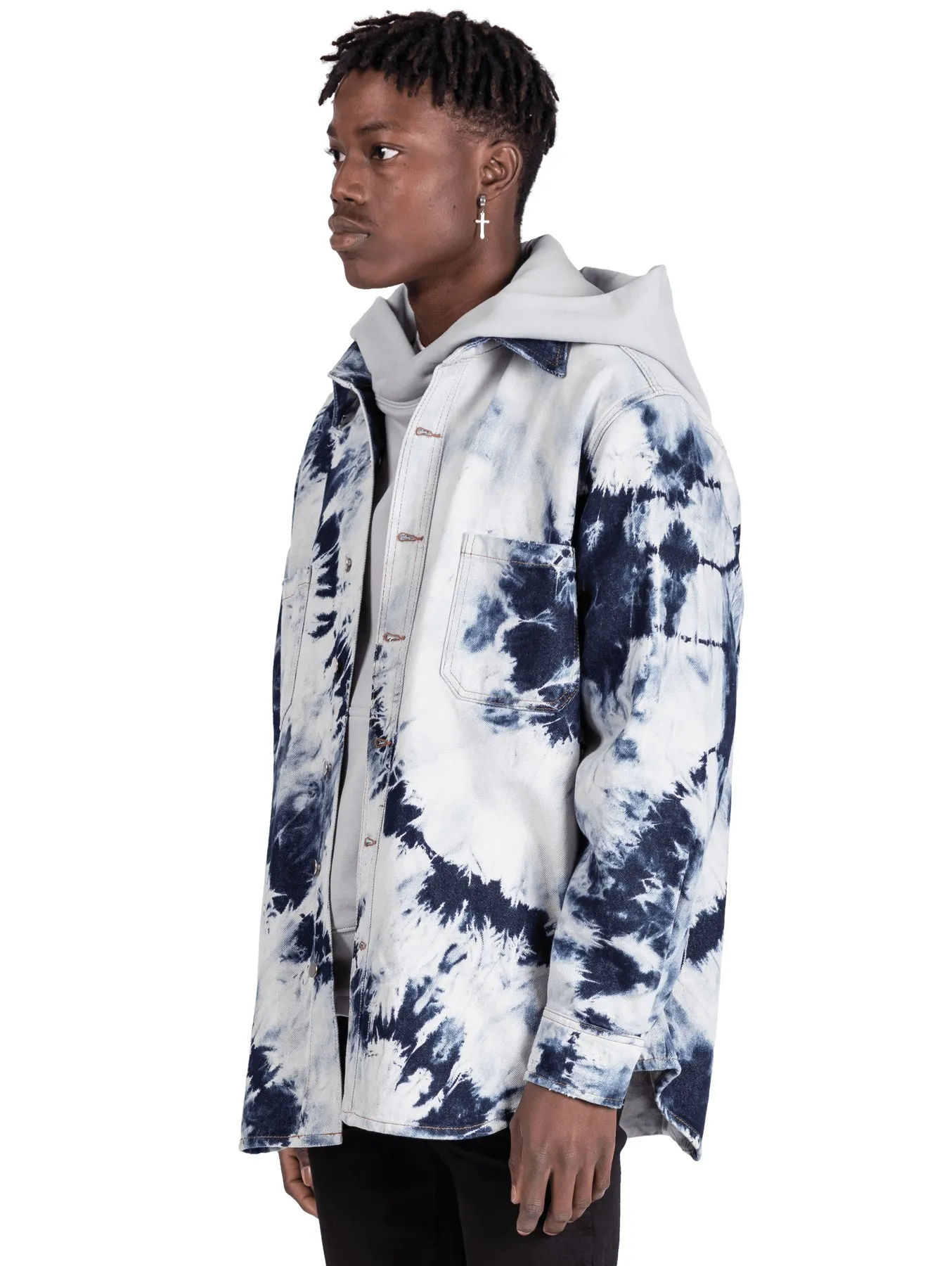 LAKENZIE  |Button-down Unisex Denim Street Style Tie-dye Long Sleeves