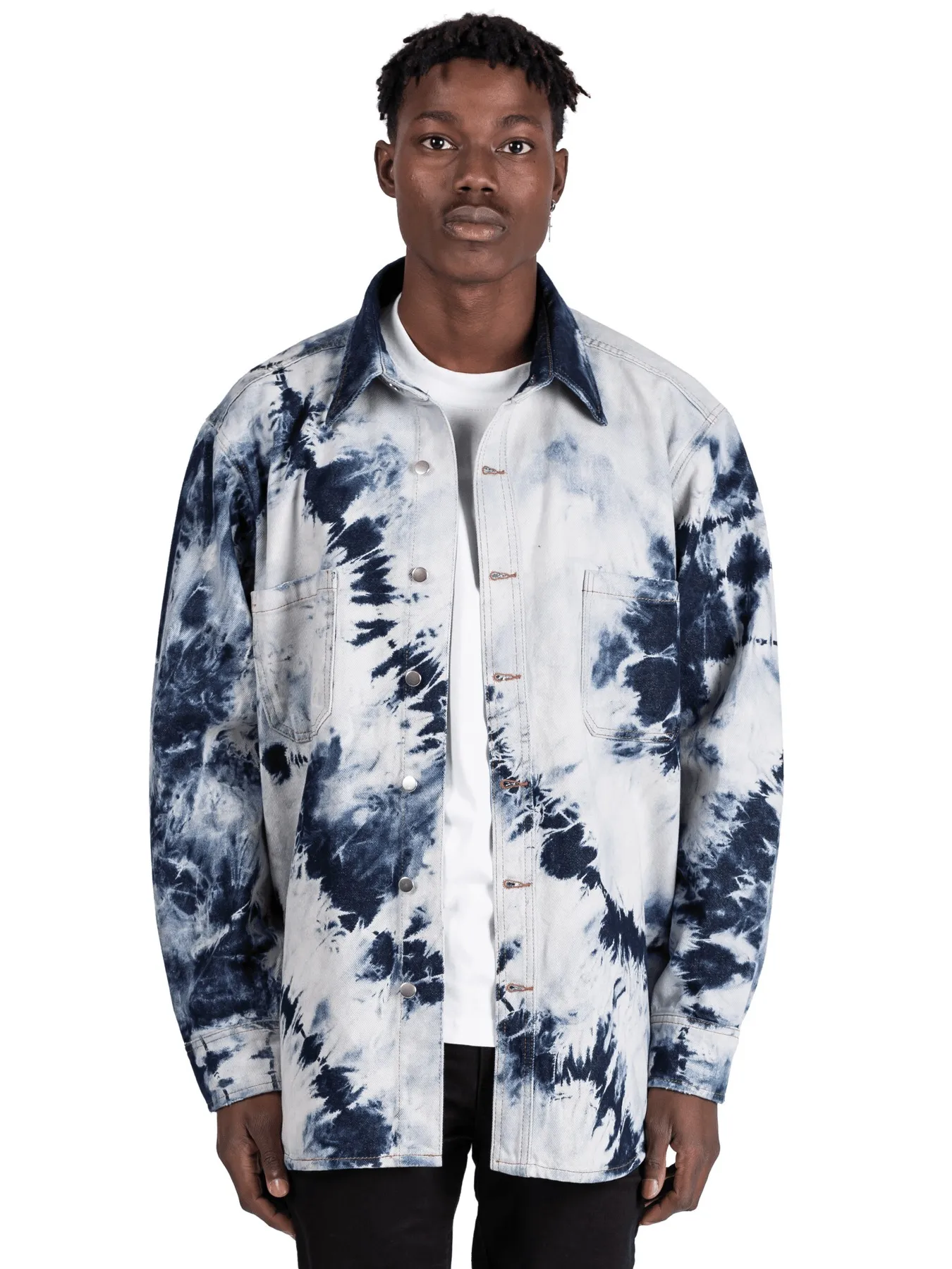 LAKENZIE  |Button-down Unisex Denim Street Style Tie-dye Long Sleeves