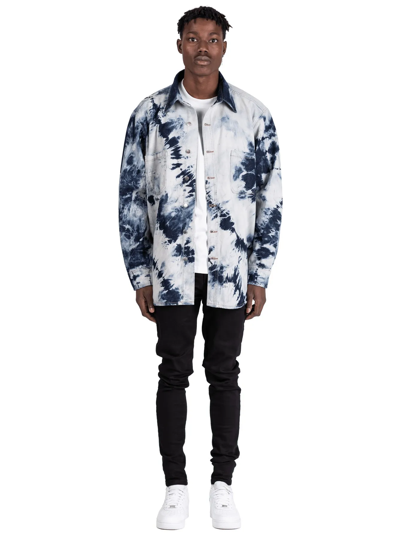 LAKENZIE  |Button-down Unisex Denim Street Style Tie-dye Long Sleeves