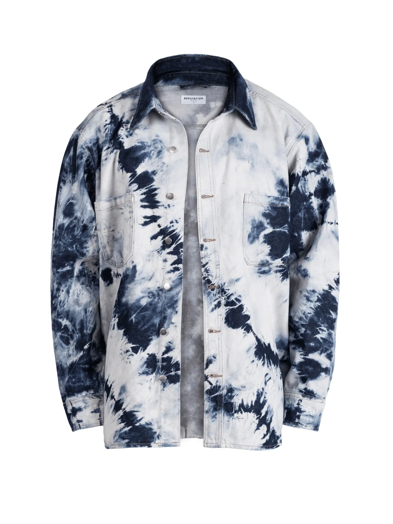 LAKENZIE  |Button-down Unisex Denim Street Style Tie-dye Long Sleeves