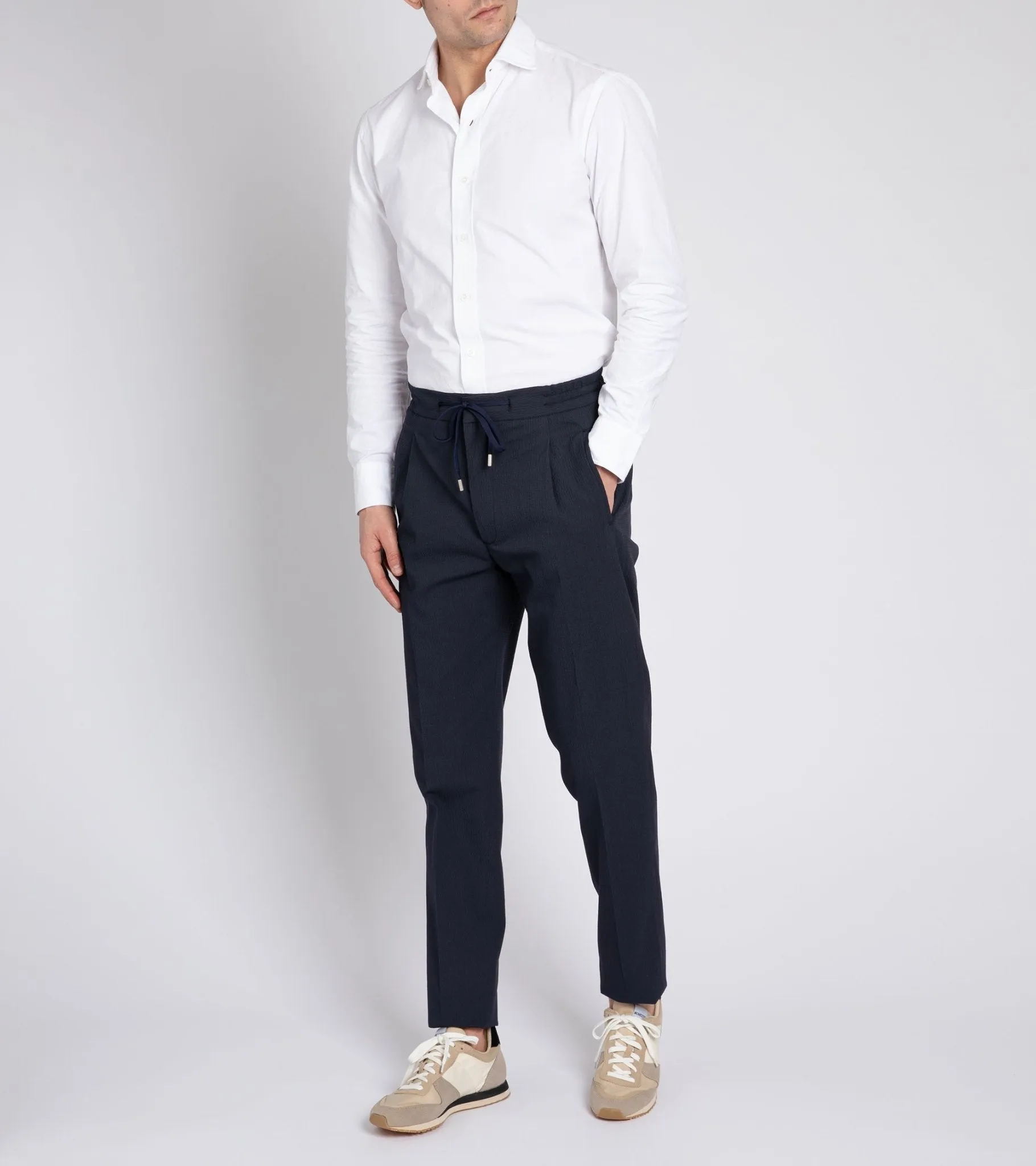 Lardini Cotton Seersucker Suit Trousers: Navy