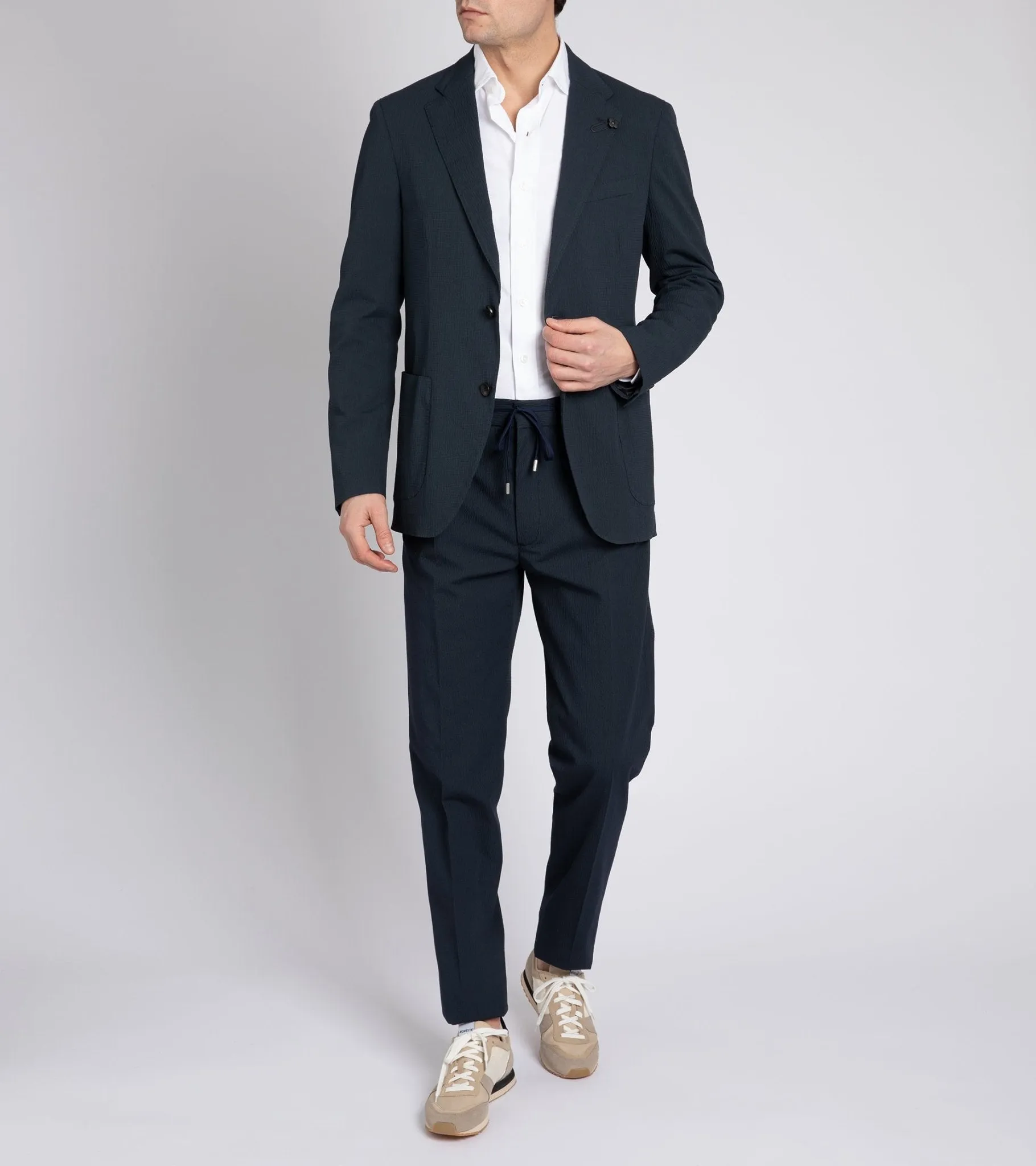 Lardini Cotton Seersucker Suit Trousers: Navy