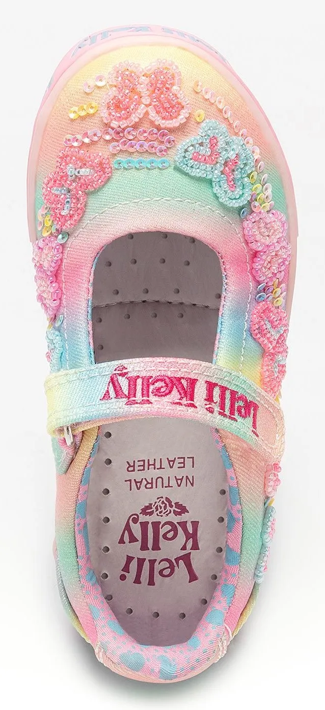 Lelli Kelly LK 3470 Myla Rainbow Butterfly Multi Glitter Sparkle Dolly Shoes