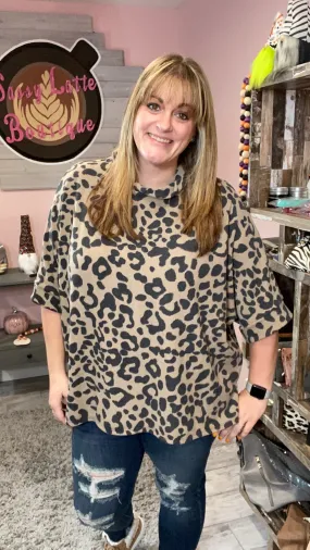 Leopard Cowl Neck Poncho