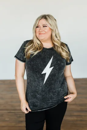 Lightning Bolt Graphic Tee- Charcoal