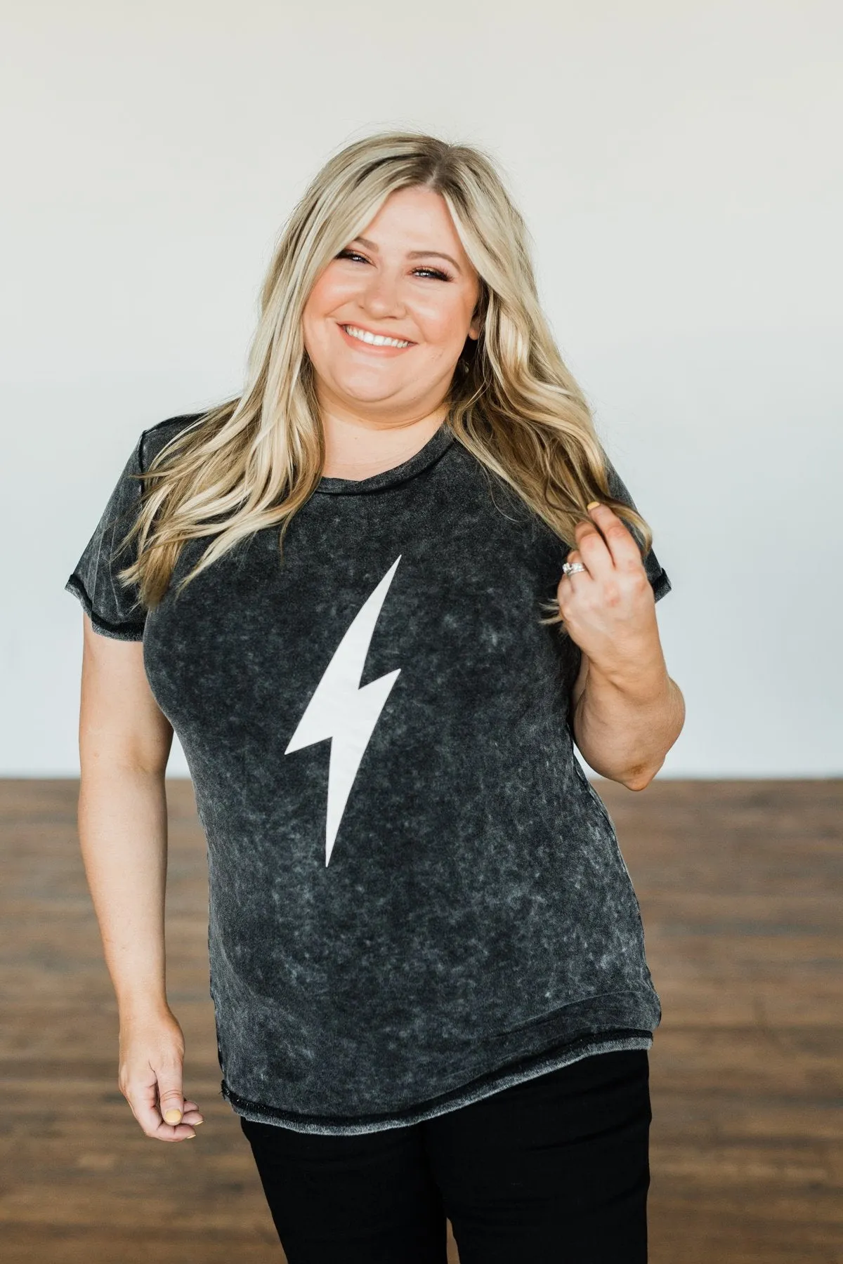 Lightning Bolt Graphic Tee- Charcoal