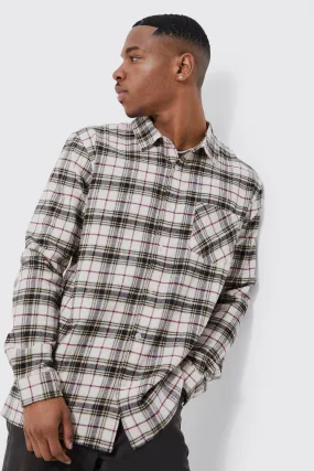 Long Sleeve Mono Check Flannel Shirt | boohooMAN UK