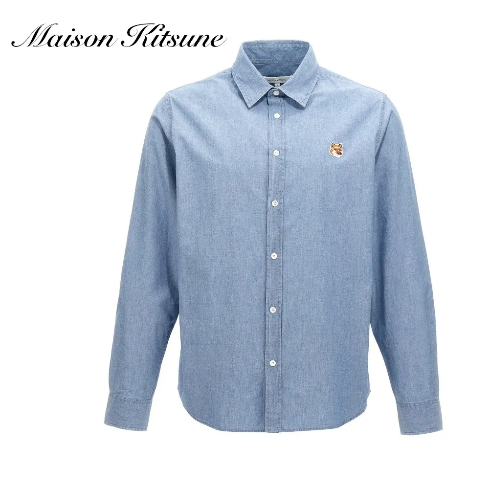 MAISON KITSUNE  |Button-down Long Sleeves Plain Other Animal Patterns Cotton