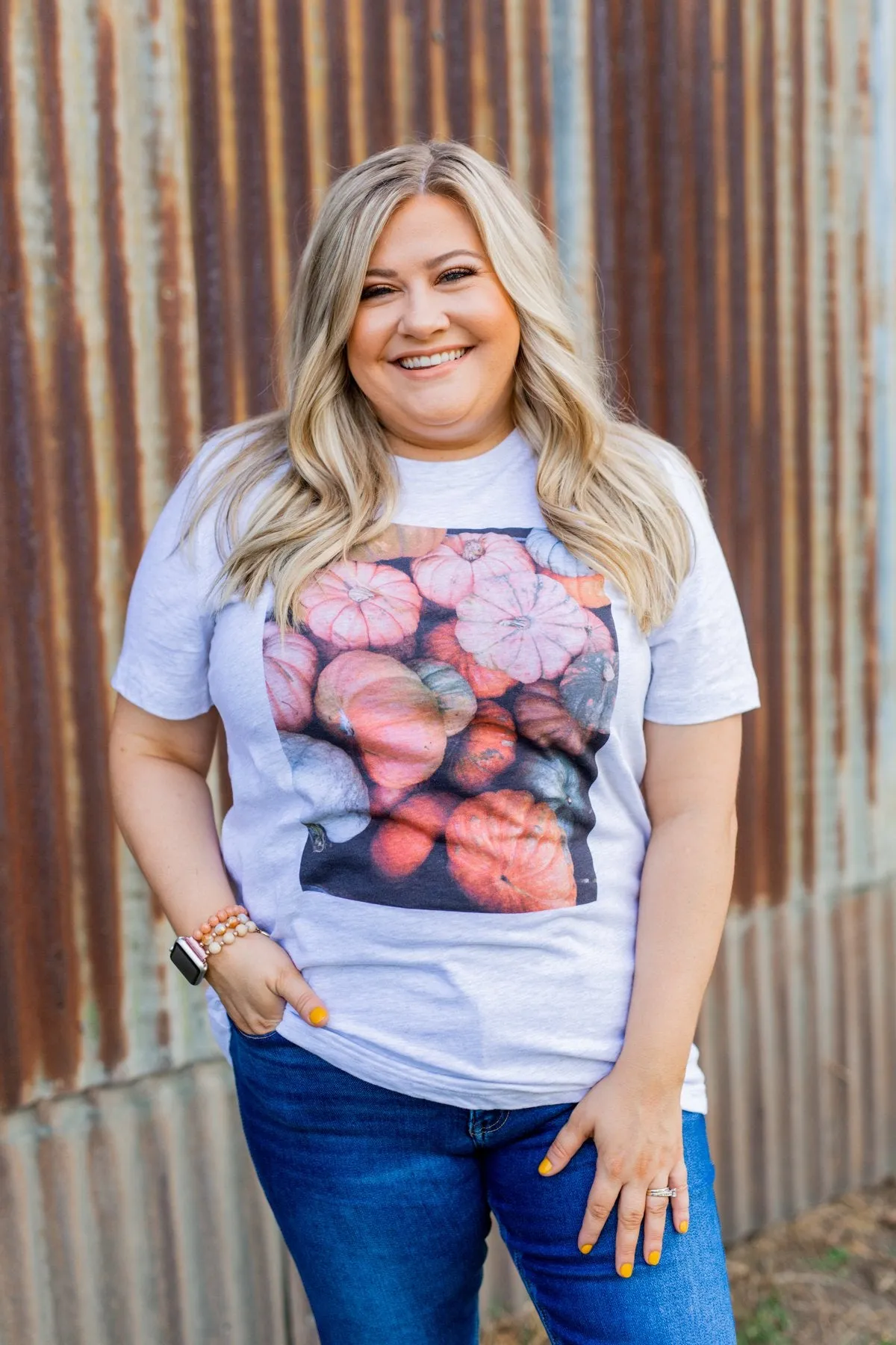 Meet Me At The Pumpkin Patch Graphic Tee- Heather Grey