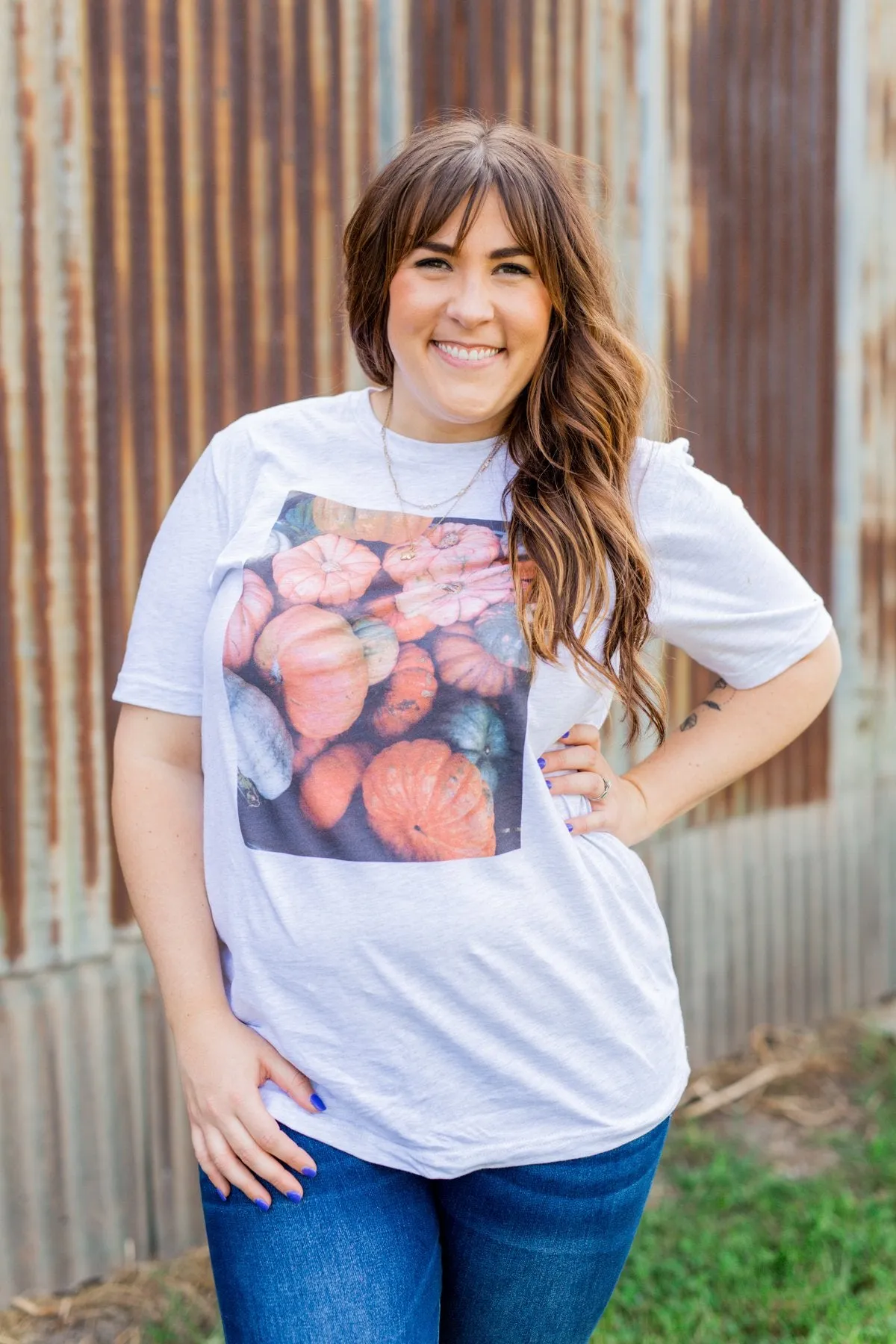 Meet Me At The Pumpkin Patch Graphic Tee- Heather Grey