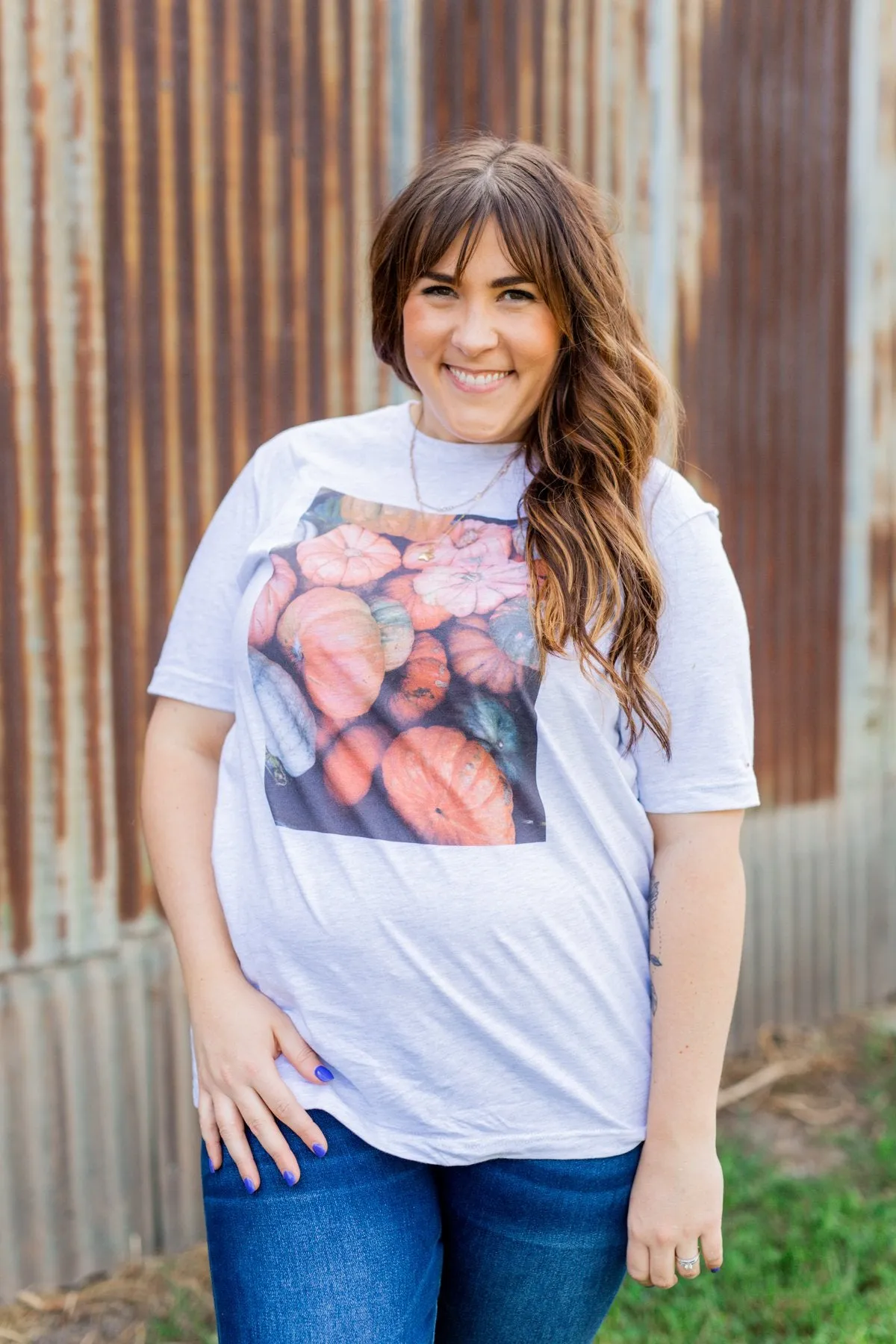 Meet Me At The Pumpkin Patch Graphic Tee- Heather Grey