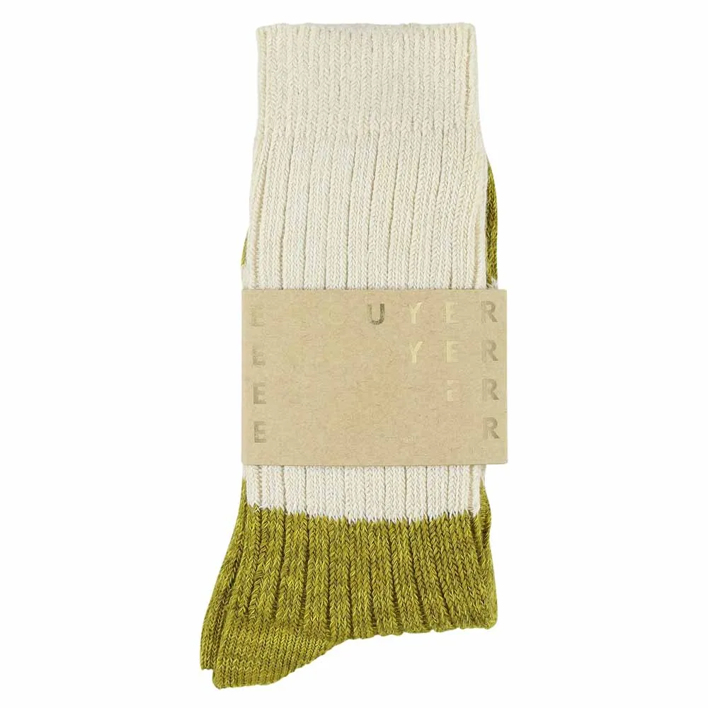 Melange Block Socks Ecru / Green Moss