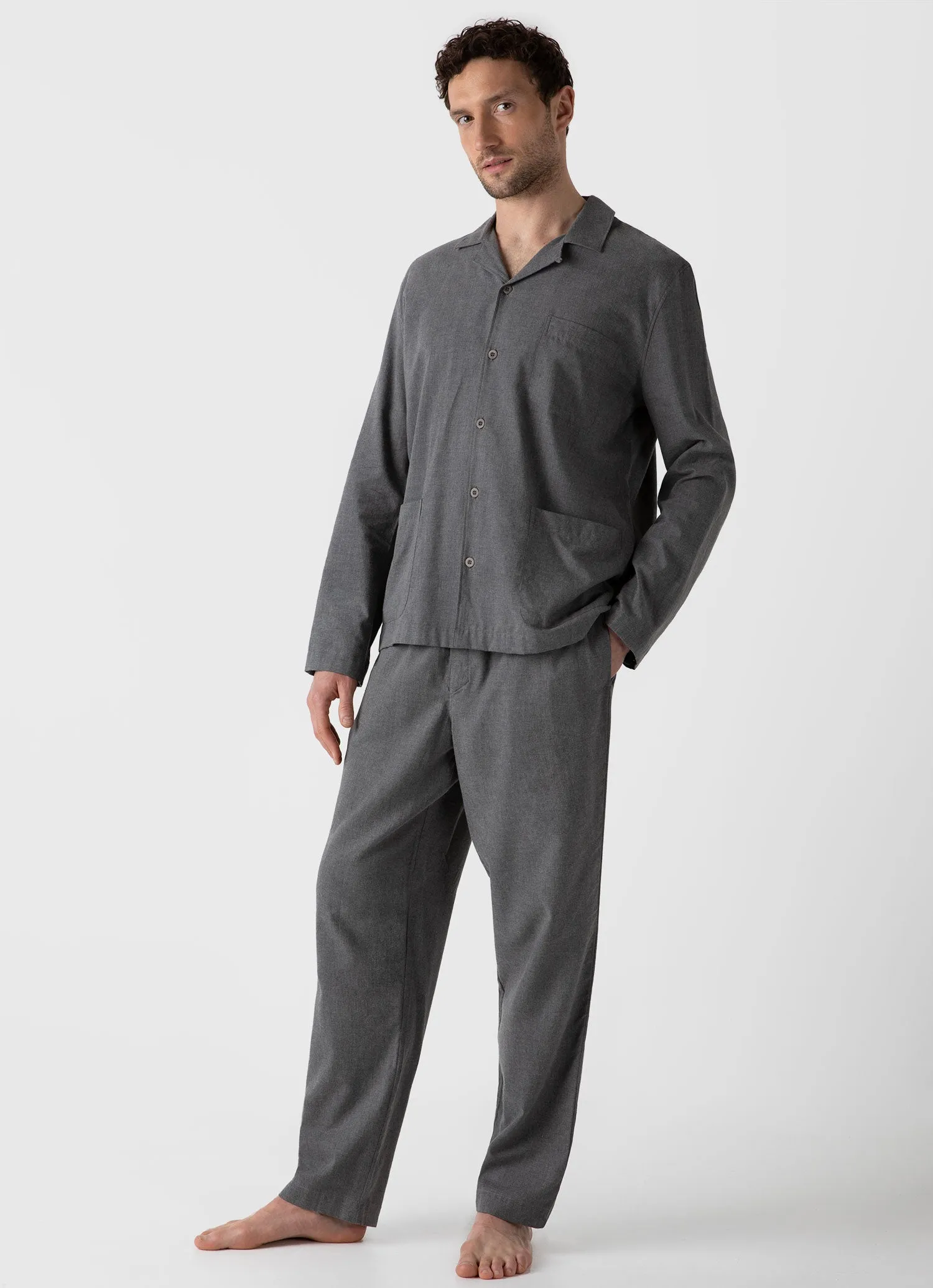 Men's Cotton Flannel Pyjama Set in Mid Grey Melange