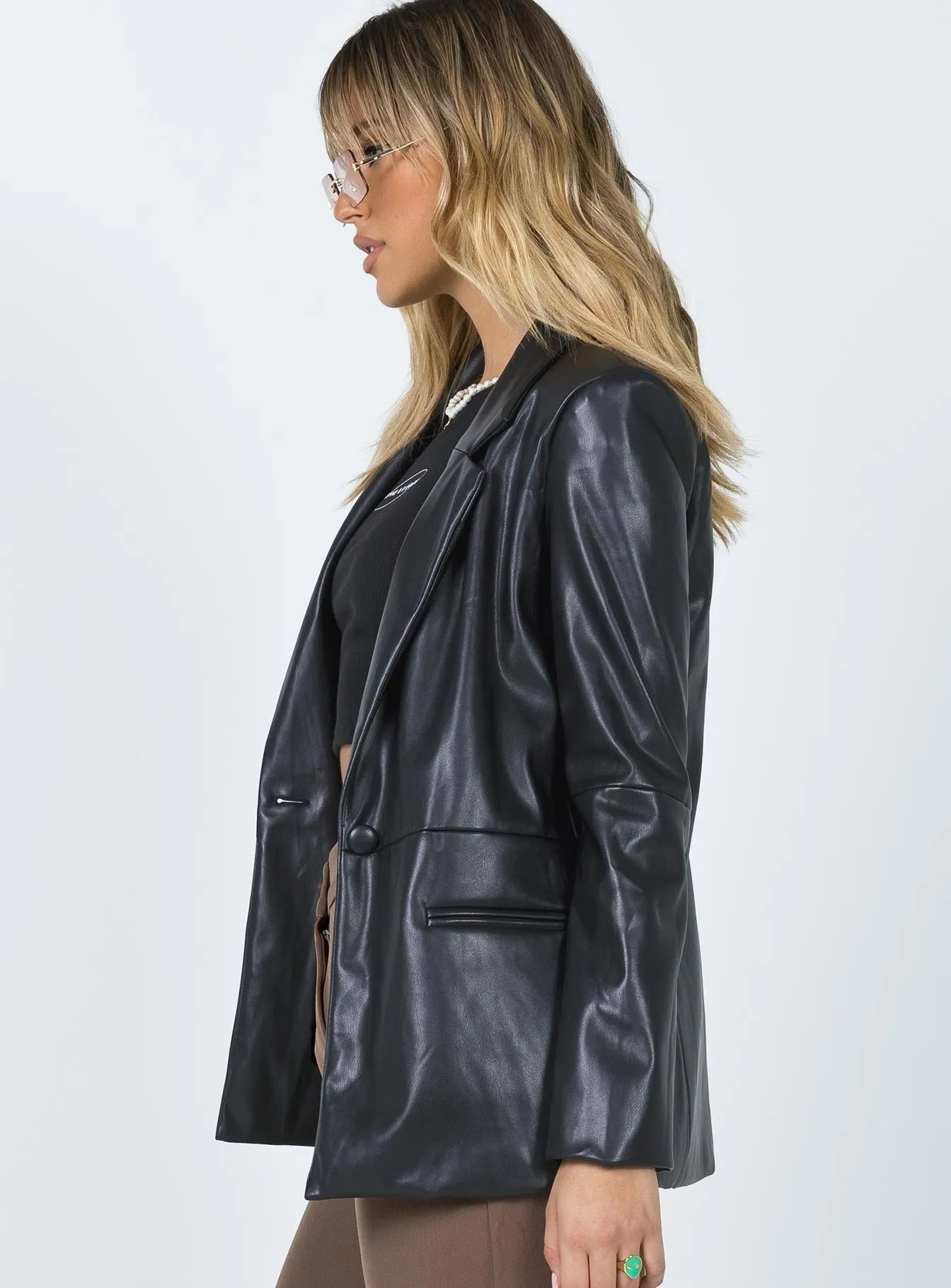 Morrison Faux Leather Blazer Black