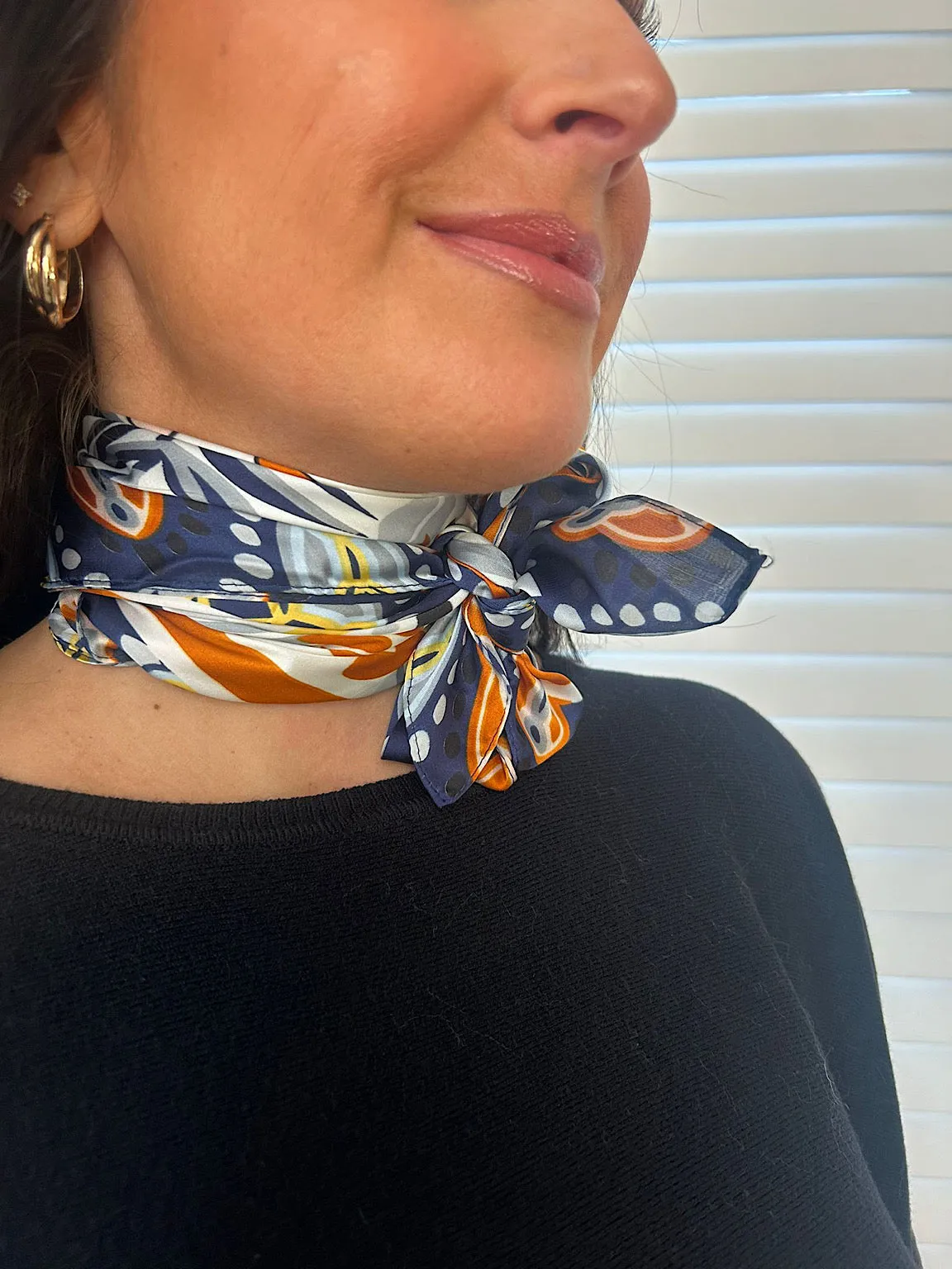 Navy Botanical Silk Style Scarf