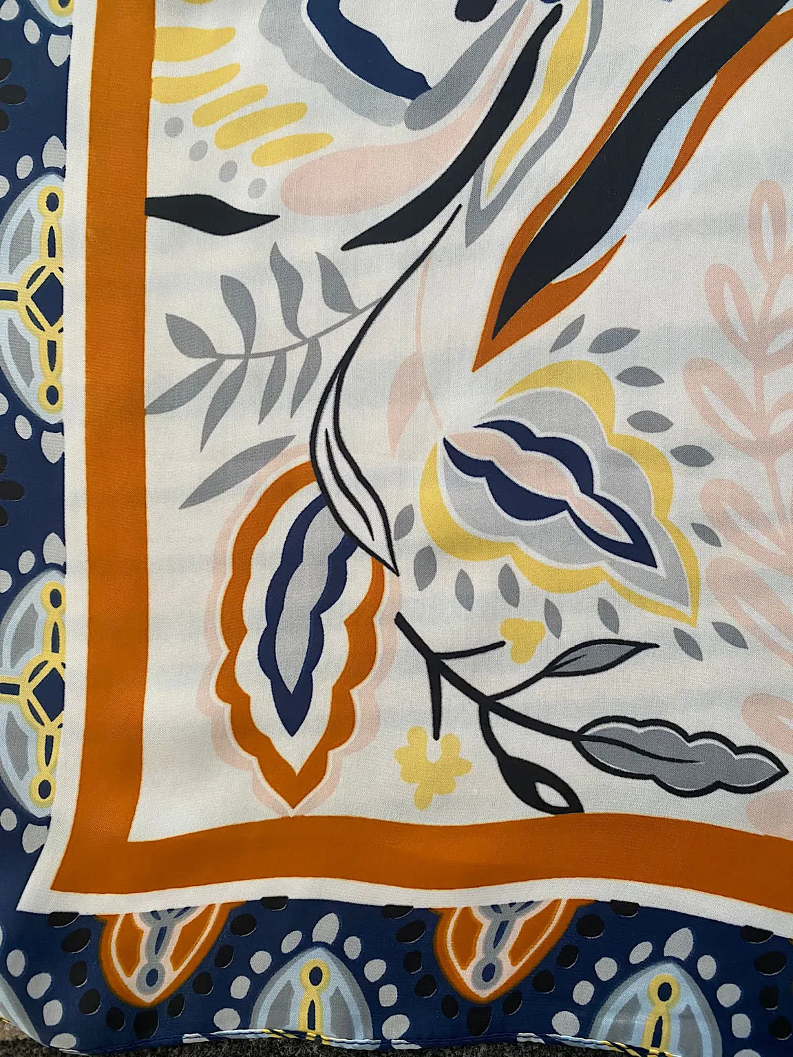 Navy Botanical Silk Style Scarf