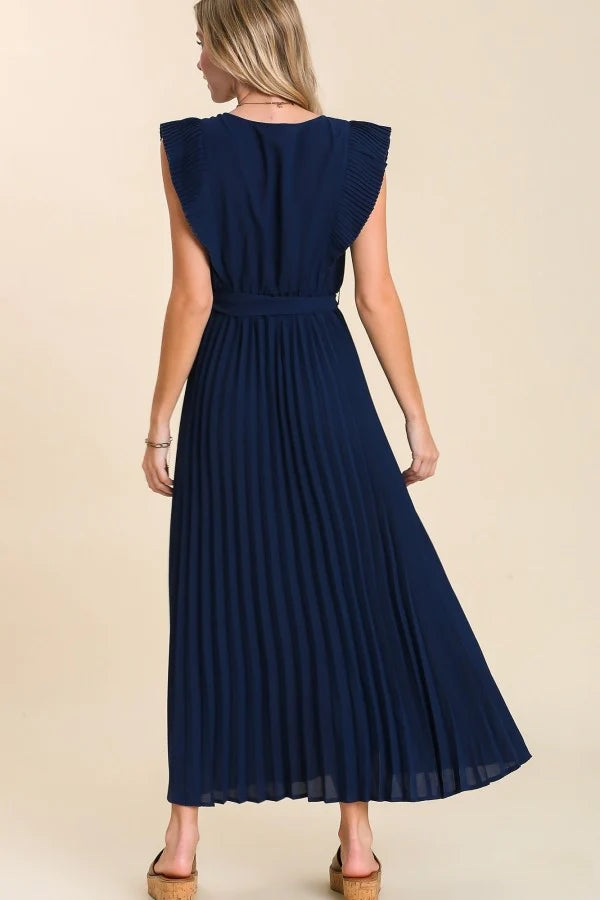 Navy Pleated Maxi Dress