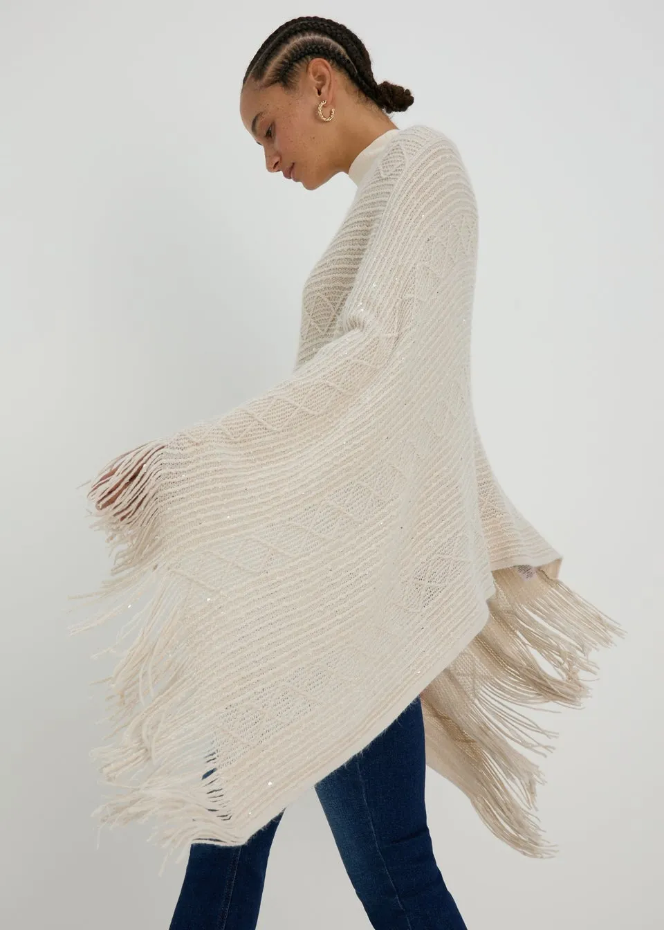 Oatmeal Sequin Poncho