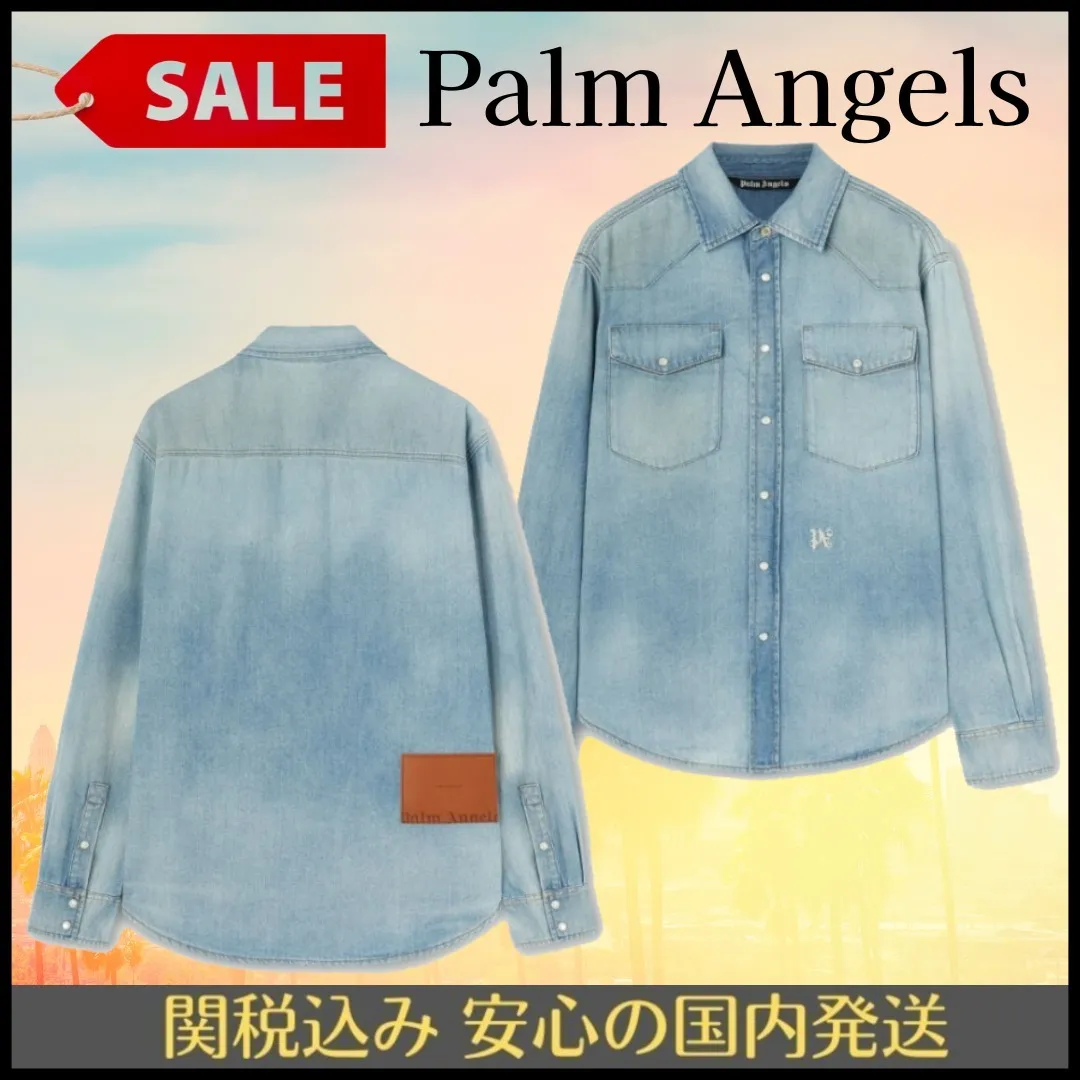 Palm Angels  |Button-down Street Style Long Sleeves Plain Cotton Logo