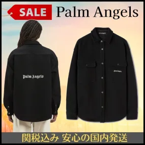 Palm Angels  |Button-down Wool Street Style Long Sleeves Plain Logo Shirts