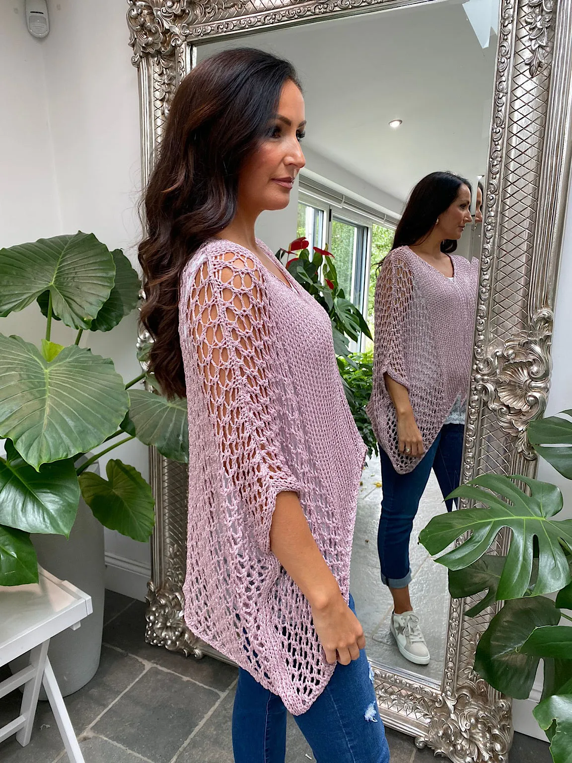 Pink Lurex Loose Knit Kimmy