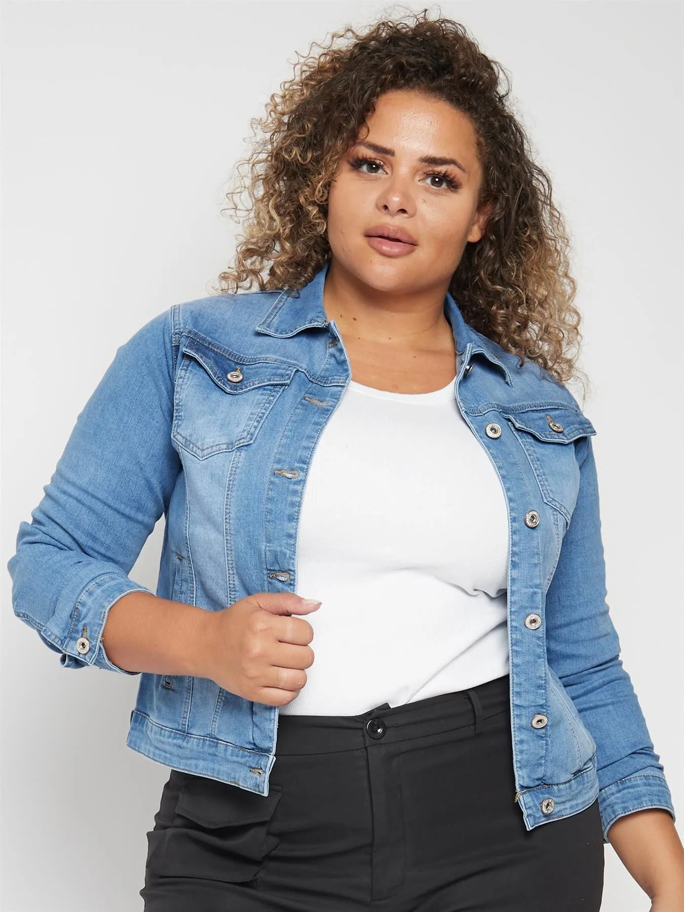 Plus Size Womens Denim Jacket, Stretch, Blue, Sizes 16 to 24