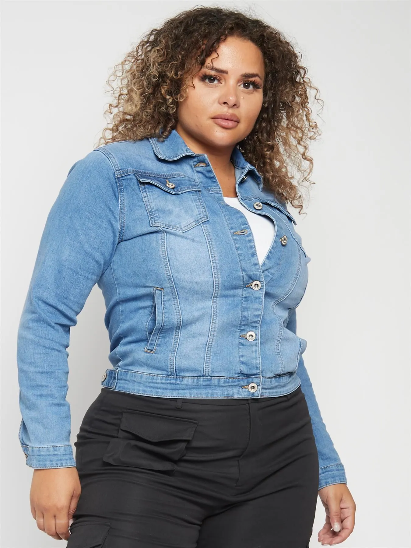 Plus Size Womens Denim Jacket, Stretch, Blue, Sizes 16 to 24