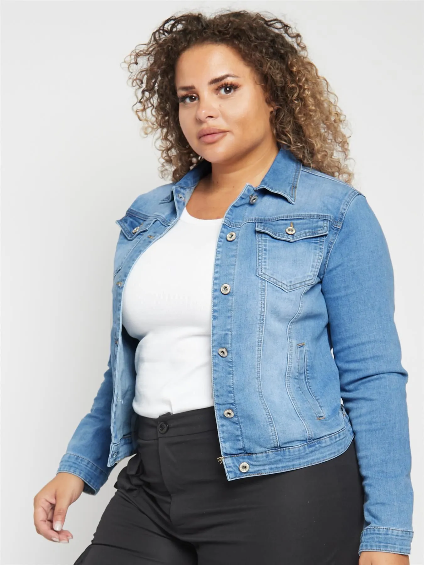 Plus Size Womens Denim Jacket, Stretch, Blue, Sizes 16 to 24