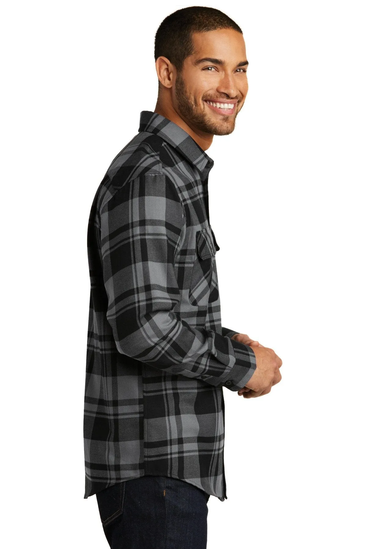 Port Authority Plaid Flannel Shirt W668 Grey/ Black