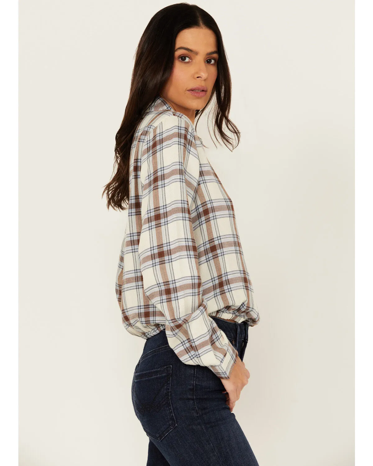 Product Name:  Cleo + Wolf Women's Amy Plaid Print Button-Up Cropped Long Sleeve Flannel Shirt