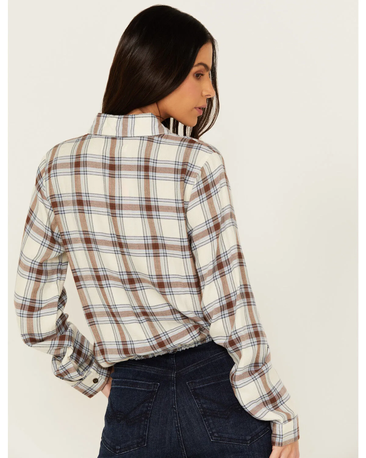 Product Name:  Cleo + Wolf Women's Amy Plaid Print Button-Up Cropped Long Sleeve Flannel Shirt