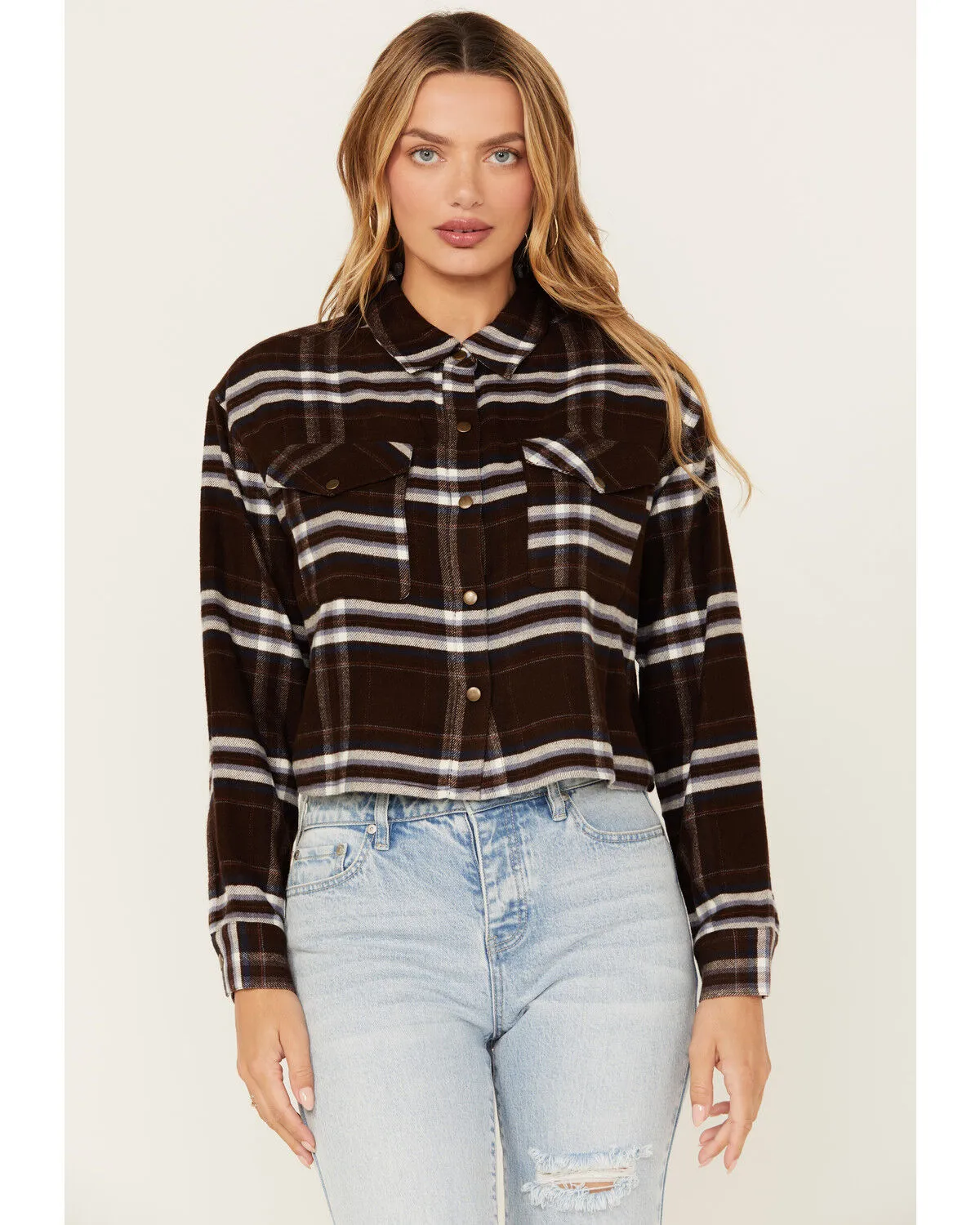 Product Name:  Cleo + Wolf Women's Cropped Plaid Print Flannel Shirt