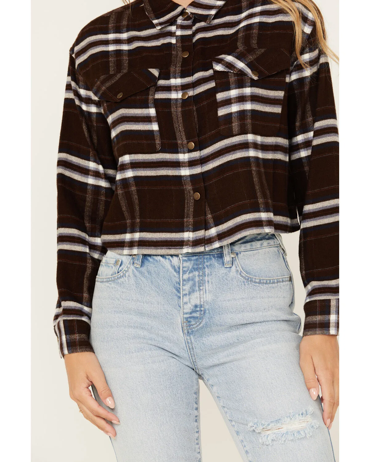 Product Name:  Cleo + Wolf Women's Cropped Plaid Print Flannel Shirt