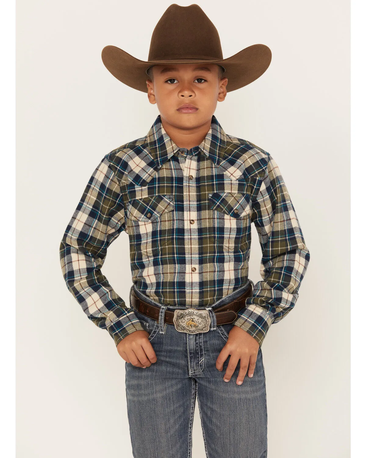 Product Name:  Cody James Boys' Plaid Print Long Sleeve Snap Western Flannel Shirt