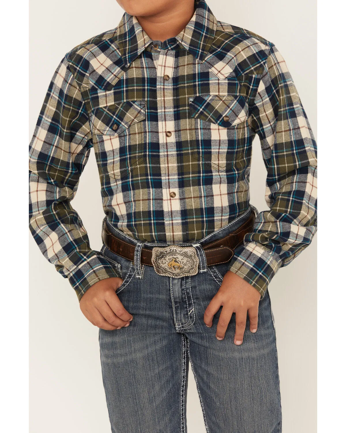 Product Name:  Cody James Boys' Plaid Print Long Sleeve Snap Western Flannel Shirt