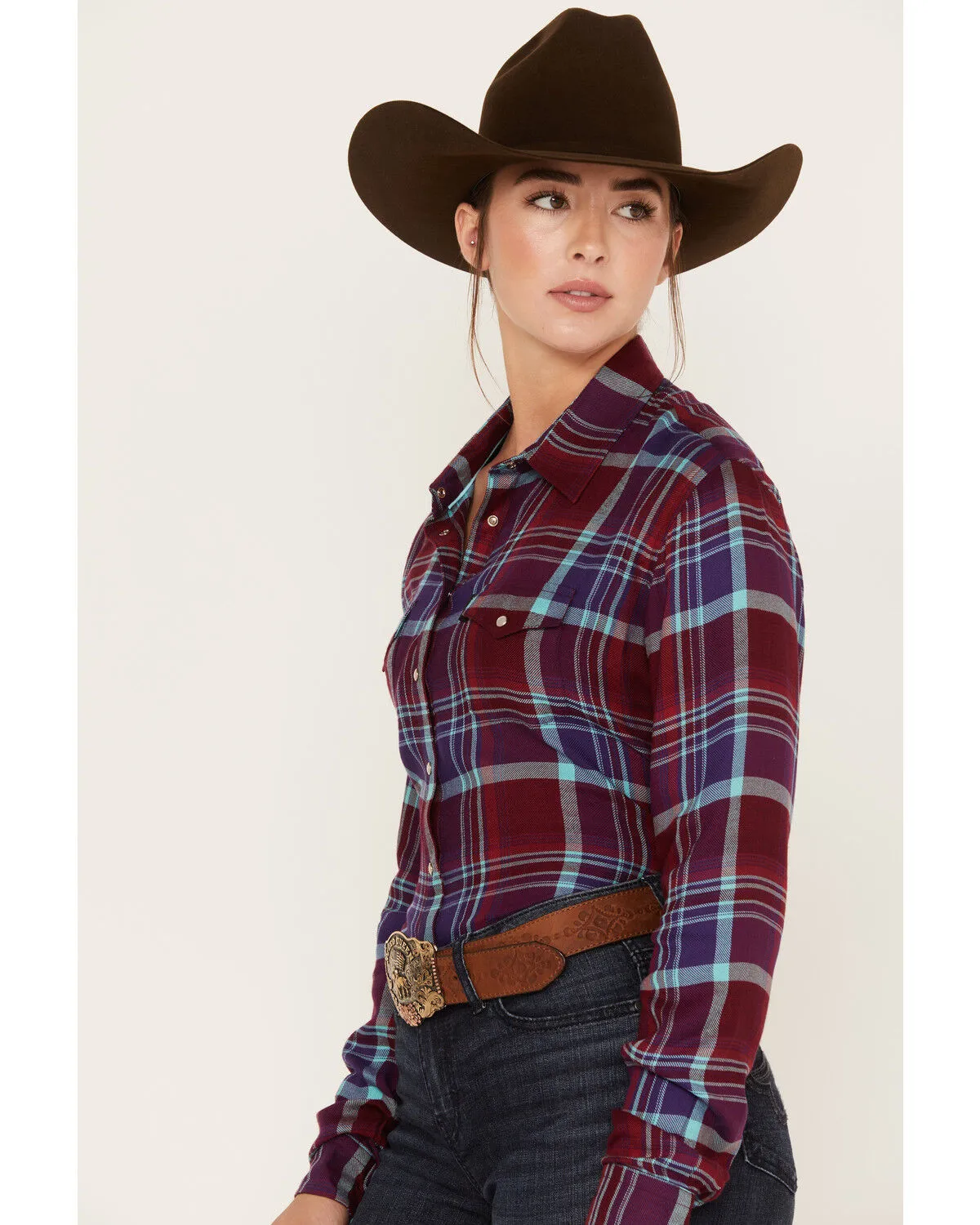 Product Name:  Hooey Women's Plaid Print Long Sleeve Snap Flannel Shirt