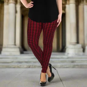 Red & Black Houndstooth Print Soft Leggings